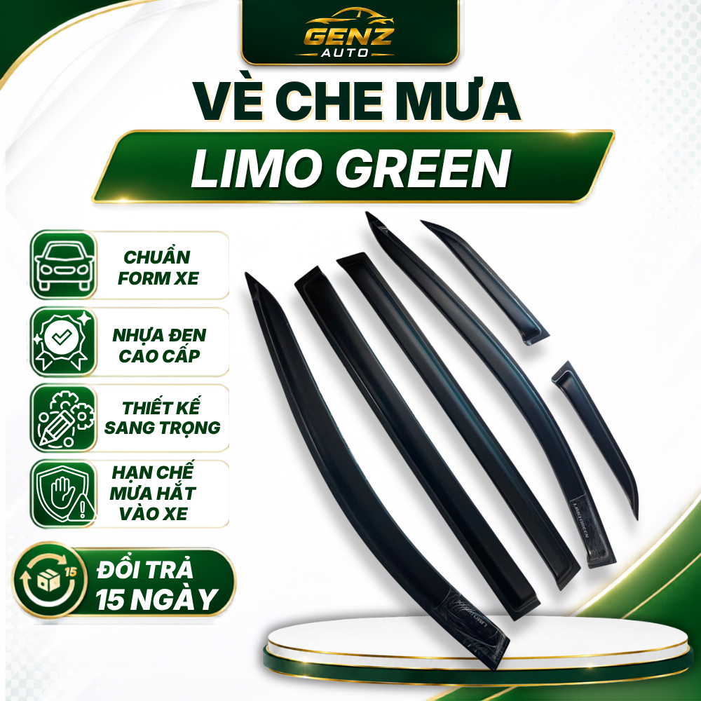 Vè che mưa Limo Green -  CHỈ INOX/ NHỰA ĐEN 4CT/ 6CT sáng bóng, vừa khít forrm xe, hỗ trợ cản mưa, thoảng khí