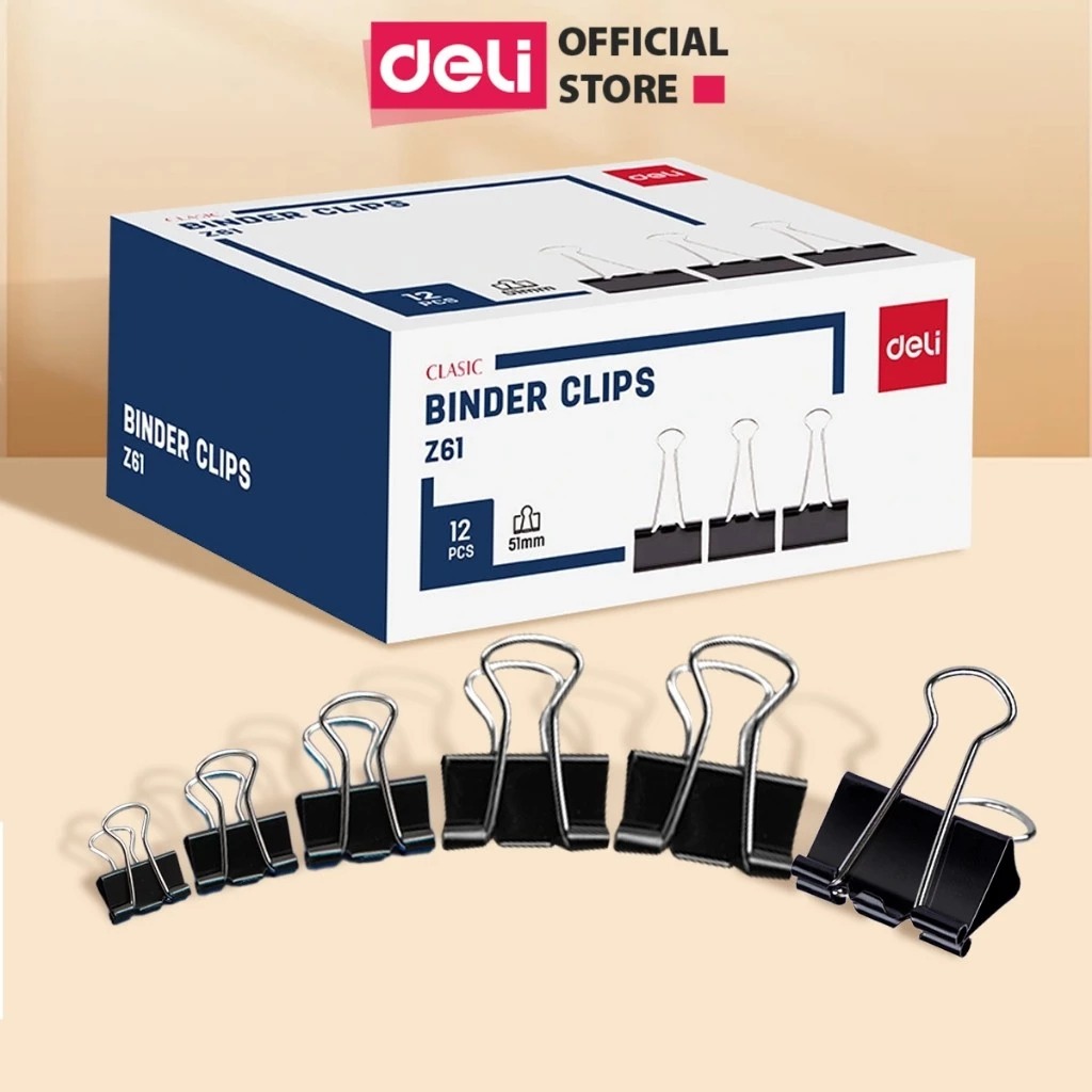 Combo 12 Chiếc Kẹp Giấy Không Gỉ Deli, Kẹp Bướm Kẹp Tài Liệu Hồ Sơ Văn Phòng Học Sinh