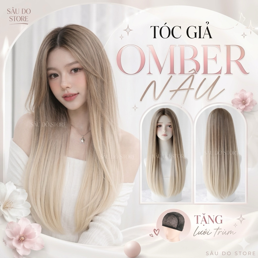 💋TẶNG LƯỚI TRÙM💋 TÓC NGUYÊN ĐẦU NHUỘM OMBER NÂU KHÓI BẠCH KIM SANG CHẢNH