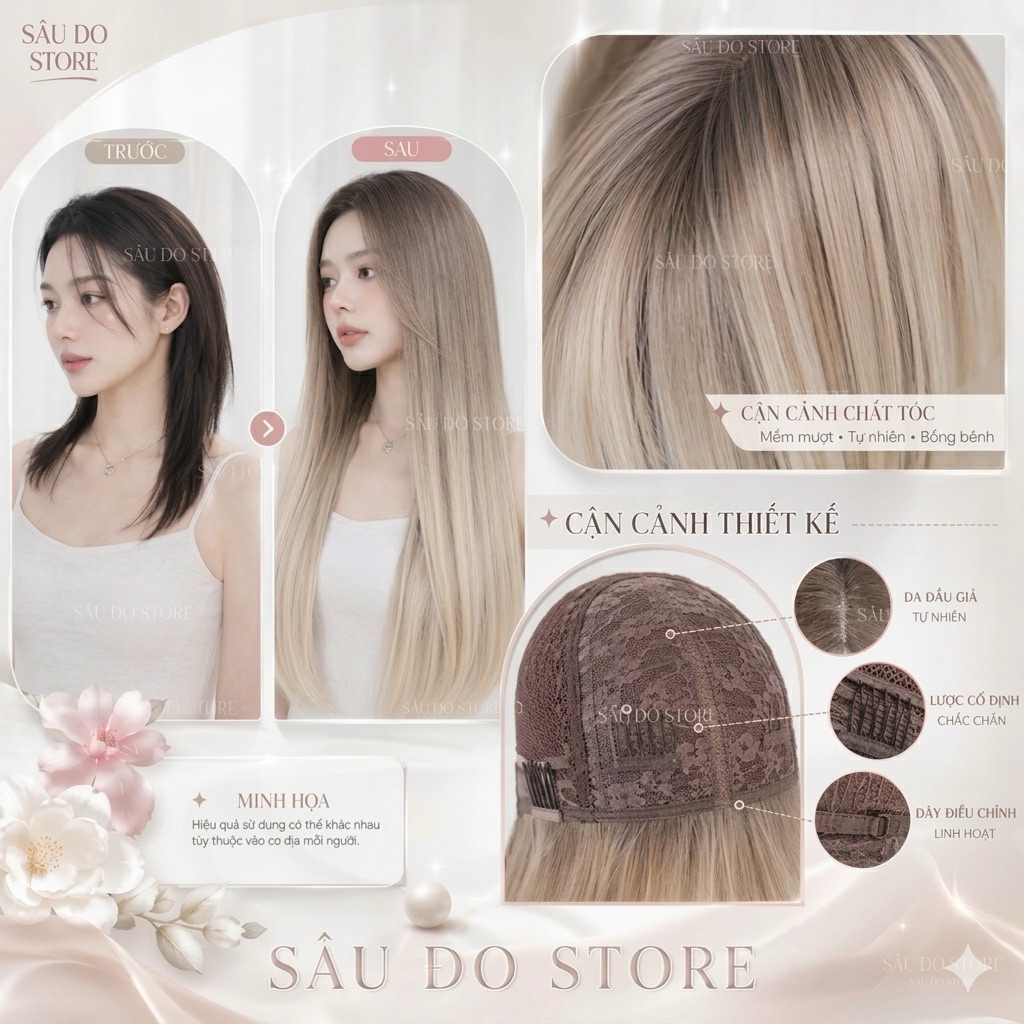 💋TẶNG LƯỚI TRÙM💋 TÓC NGUYÊN ĐẦU NHUỘM OMBER NÂU KHÓI BẠCH KIM SANG CHẢNH