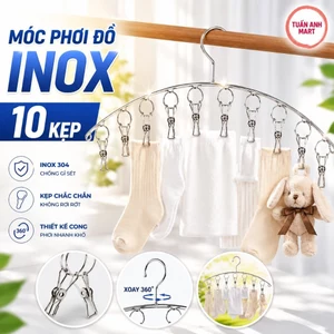 Combo 2 cái Móc phơi đồ inox có 10 kẹp
