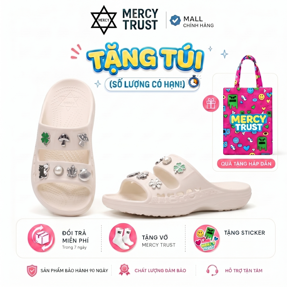 [TẶNG TÚI TOTE] Kèm Sticker, Vớ - Dép 2 Quai Ngang Nữ MERCY TRUST MC22 Dép Nhẹ Êm, Chống Trơn