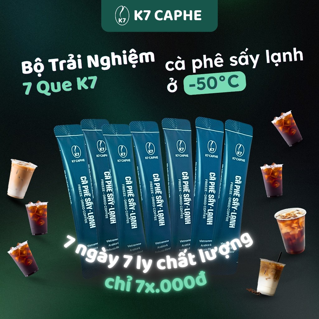 [Trải nghiệm tiết kiệm] Bộ 7 que cà phê sấy lạnh K7 đậm vị ngon như cold brew - 100% Arabica & Robusta - Không ép tim