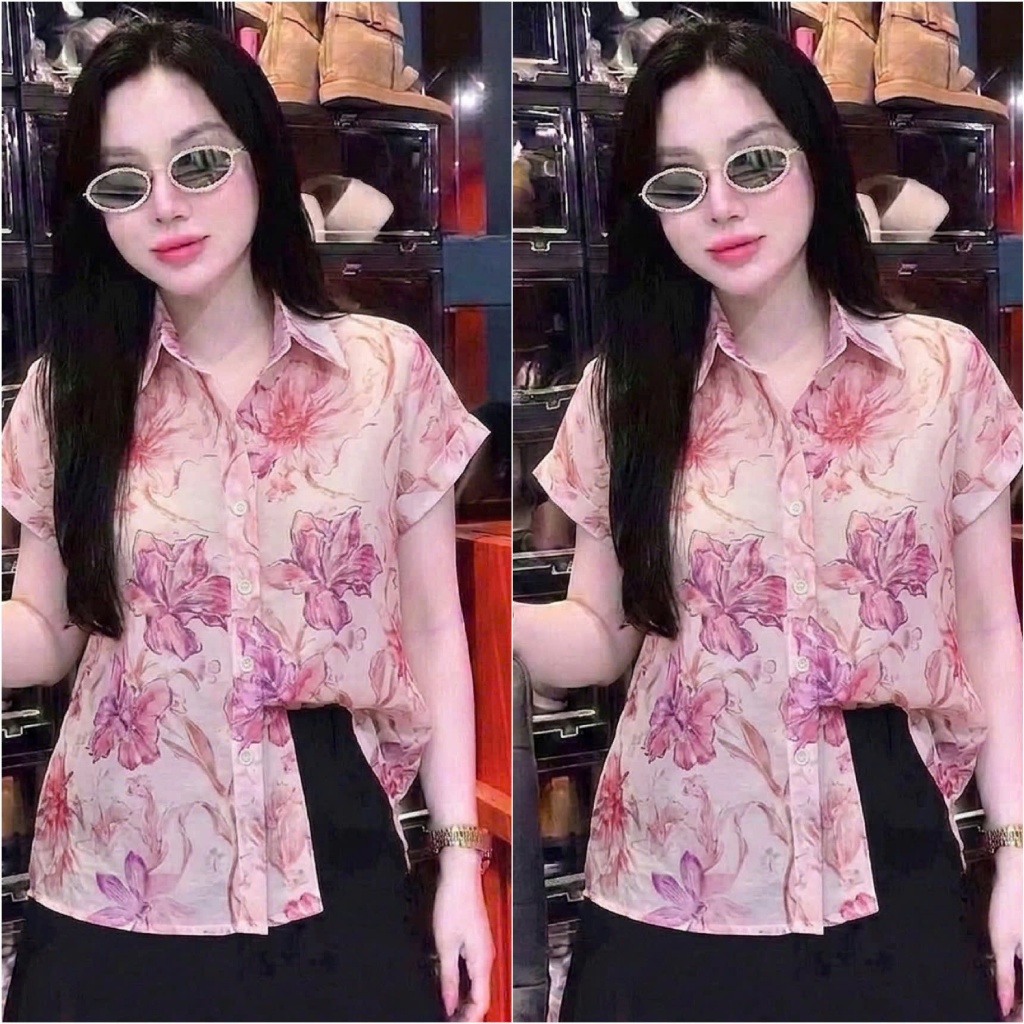 HT38 Áo Voan Tơ Hoa Tay Ngắn Size 40-70kg Chất Liệu Mềm Nhẹ Mát Hạn Chế Nhăn