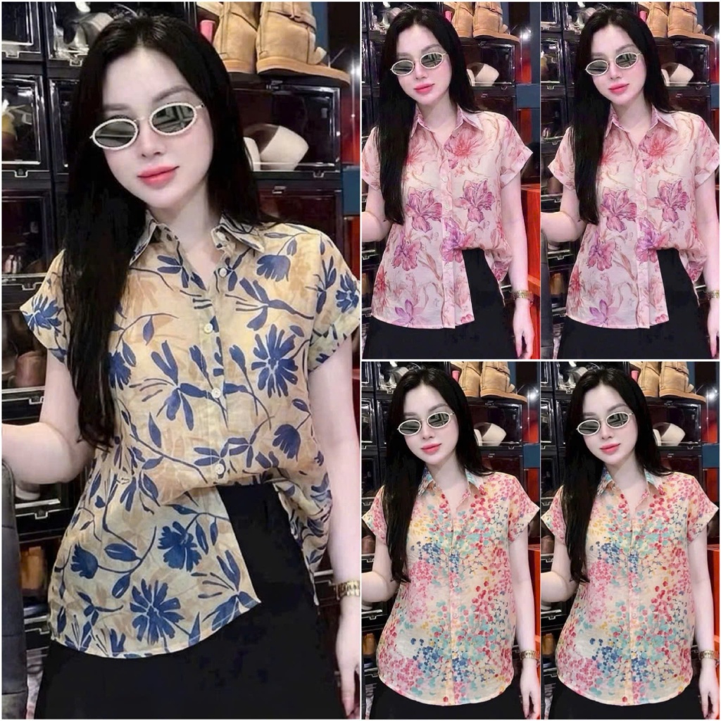 HT38 Áo Voan Tơ Hoa Tay Ngắn Size 40-70kg Chất Liệu Mềm Nhẹ Mát Hạn Chế Nhăn