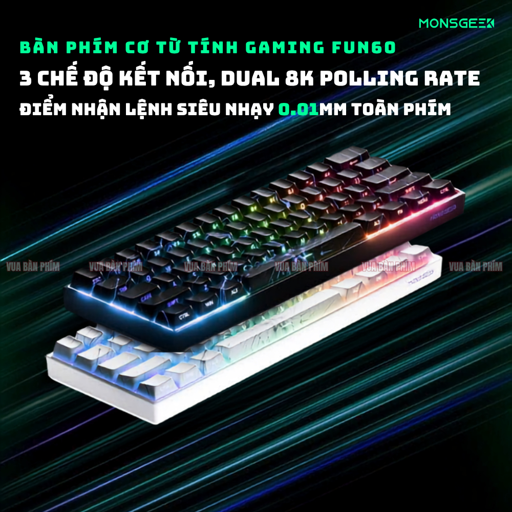 Bàn phím cơ gaming Akko Monsgeek fun60 pro rapid trigger , polling rate 8k , switch từ tính, led rgb, chuyên game fps | BigBuy360 - bigbuy360.vn