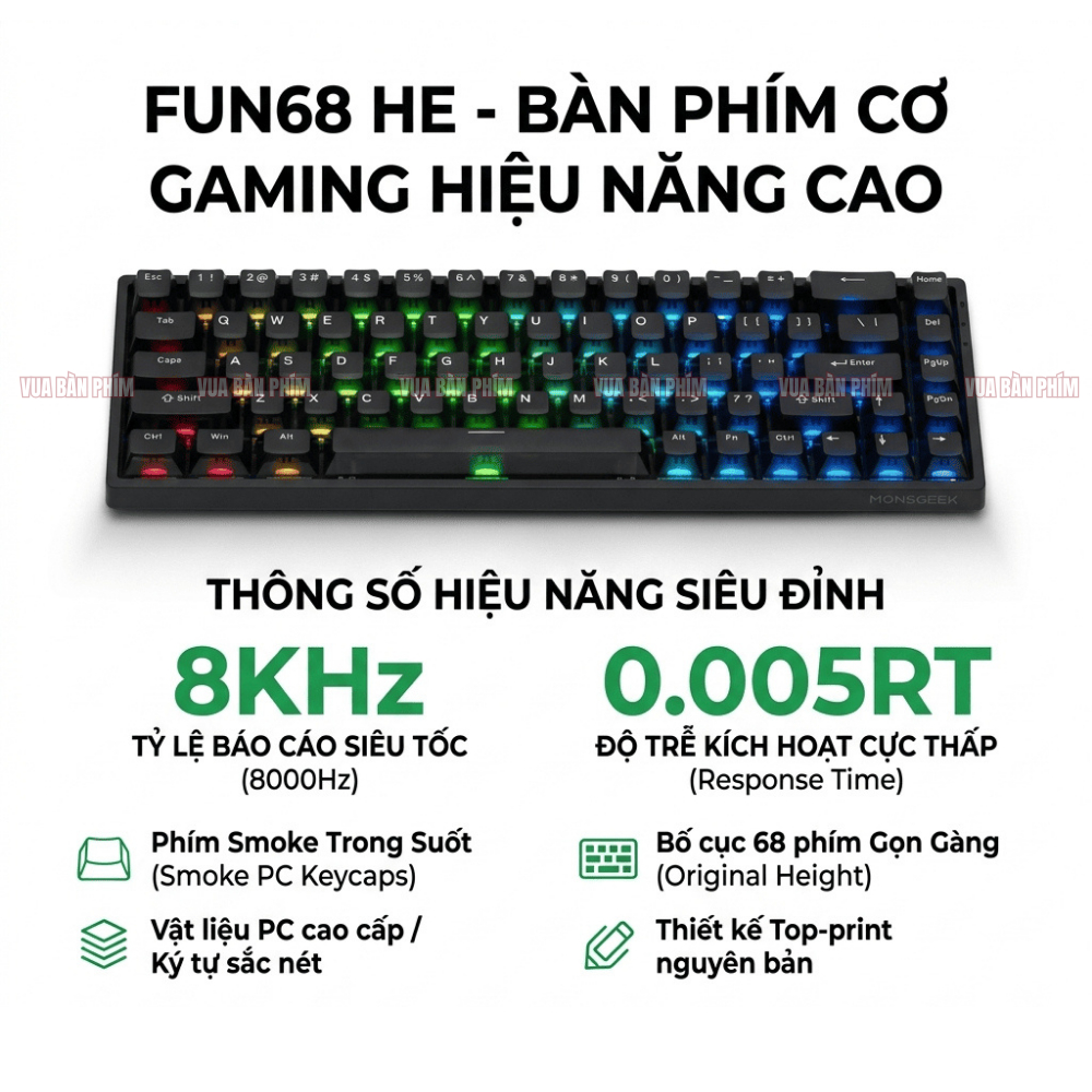 Bàn phím cơ gaming Akko Monsgeek fun60 pro rapid trigger , polling rate 8k , switch từ tính, led rgb, chuyên game fps | BigBuy360 - bigbuy360.vn