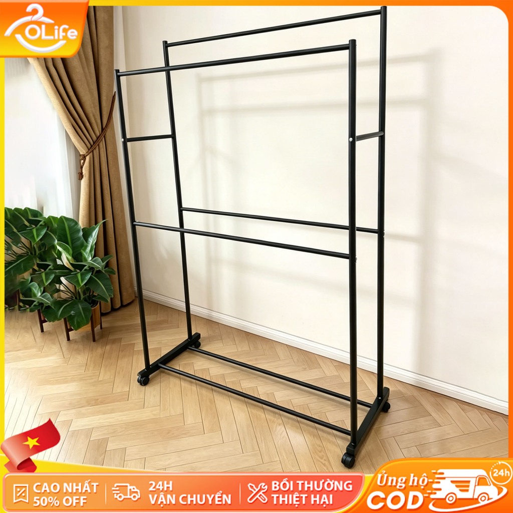 [Siêu Tải] 𝐎𝐥𝐢𝐟𝐞 Giàn treo quần áo 2 tầng cao 1.8M. Thép chịu lực sơn tĩnh điện 3 màu đủ size Ổn Định Và Bền Bỉ