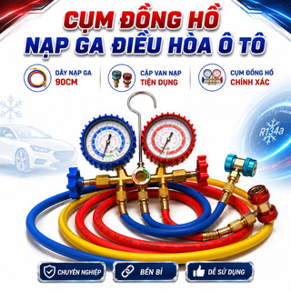 Đồng hồ nạp ga điều hòa đôi, bộ nạp ga điều hòa ô tô cơ bản TẶNG kèm cặp van nạp