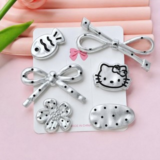 [ĐỘC QUYỀN]  ✨ Set Charm 6 Món Hello Kitty Hoa Bạc Chấm Bi Cao Cấp – Nơ Bạc Cá Nhỏ Kawaii Trang Trí Dép 3D Dễ Thương Hot