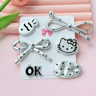 [ĐỘC QUYỀN]  ✨ Set Charm 6 Món Hello Kitty Hoa Bạc Chấm Bi Cao Cấp – Nơ Bạc Cá Nhỏ Kawaii Trang Trí Dép 3D Dễ Thương Hot
