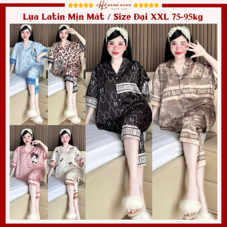 Bộ đồ ngủ pijama nữ bigsize cỡ đại 75-95kg lửng tay cộc lụa lạnh latin mịn mát 95LC01 mặc nhà dễ thương sang chảnh
