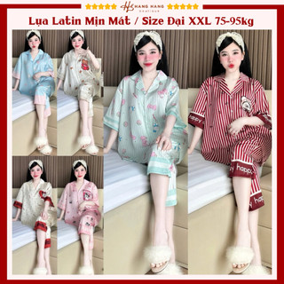 Bộ đồ ngủ pijama nữ bigsize cỡ đại 75-95kg lửng tay cộc lụa lạnh latin mịn mát 95LC01 mặc nhà dễ thương sang chảnh