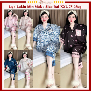 Bộ đồ ngủ pijama nữ bigsize cỡ đại 75-95kg lửng tay cộc lụa lạnh latin mịn mát 95LC01 mặc nhà dễ thương sang chảnh