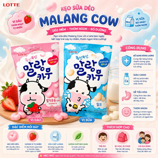 Kẹo Malangkau sữa bò Lotte vị sữa và vị dâu 79g