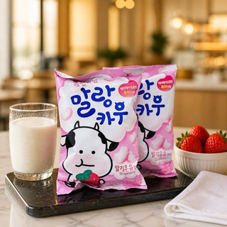 Kẹo Malangkau sữa bò Lotte vị sữa và vị dâu 79g