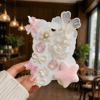 [ĐỘC QUYỀN]  Set Charm Công Chúa  Tiểu thư Hoa Ngọc Trai Hồng Pastel Cao Cấp – Ngôi Sao Bông Mềm, Hoa Pha Lê Trong Suốt