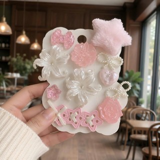 [ĐỘC QUYỀN]  Set Charm Công Chúa  Tiểu thư Hoa Ngọc Trai Hồng Pastel Cao Cấp – Ngôi Sao Bông Mềm, Hoa Pha Lê Trong Suốt
