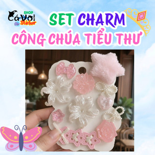 [ĐỘC QUYỀN]  Set Charm Công Chúa  Tiểu thư Hoa Ngọc Trai Hồng Pastel Cao Cấp – Ngôi Sao Bông Mềm, Hoa Pha Lê Trong Suốt