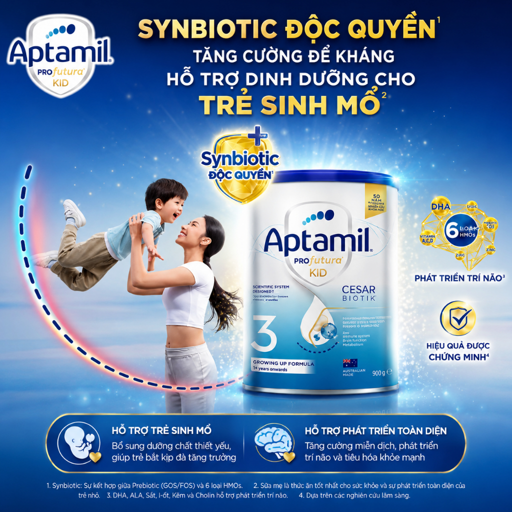 Combo Sữa bột Aptamil Profutura Cesarbiotik New Zealand Đủ Số, Sữa cho trẻ sinh mổ