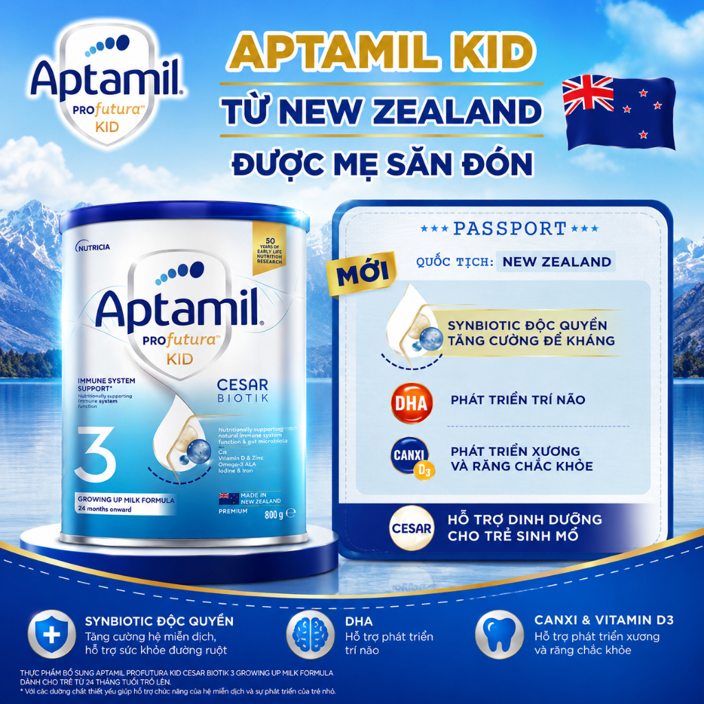 Combo Sữa bột Aptamil Profutura Cesarbiotik New Zealand Đủ Số, Sữa cho trẻ sinh mổ
