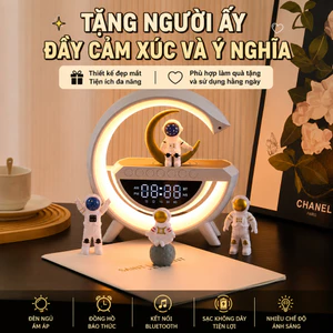 Đèn ngủ trang trí có tích hợp loa bluetooh, đồng hồ xem giờ, báo thức và sạc không dây