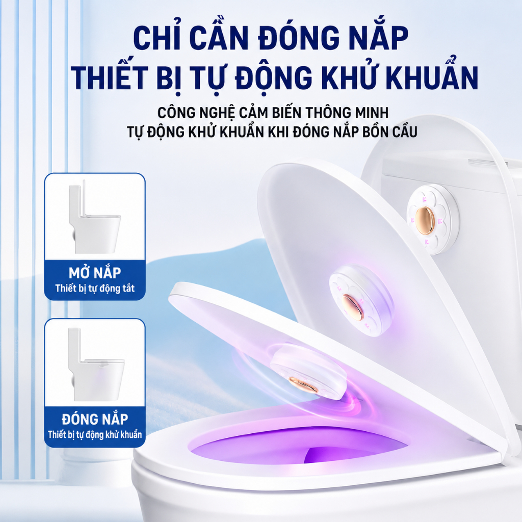 Máy khử khuẩn bồn cầu bằng tia UV tích hợp viên thơm khử mùi