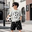 Bộ Cộc Tay Bé Trai Kim Sa Cotton Phối Quần Kaki Size 4-12 Thời Trang Năng Động A2