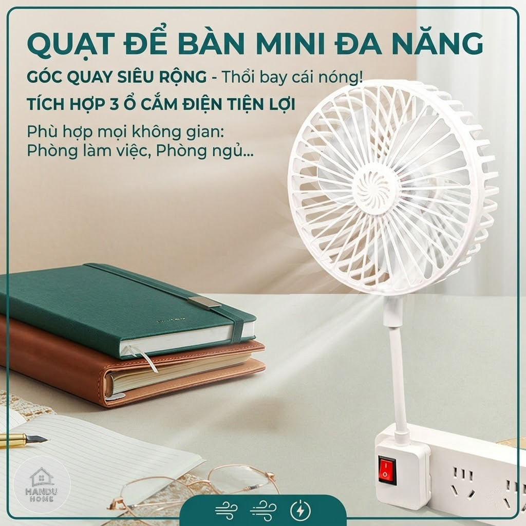 Quạt Cắm Điện Mini Đa Năng Thiết Kế Nhỏ Gọn Xoay 360 Độ Vận Hành Siêu Êm Ái Không Tiếng Ồn Phù Hợp Mọi Không Gian
