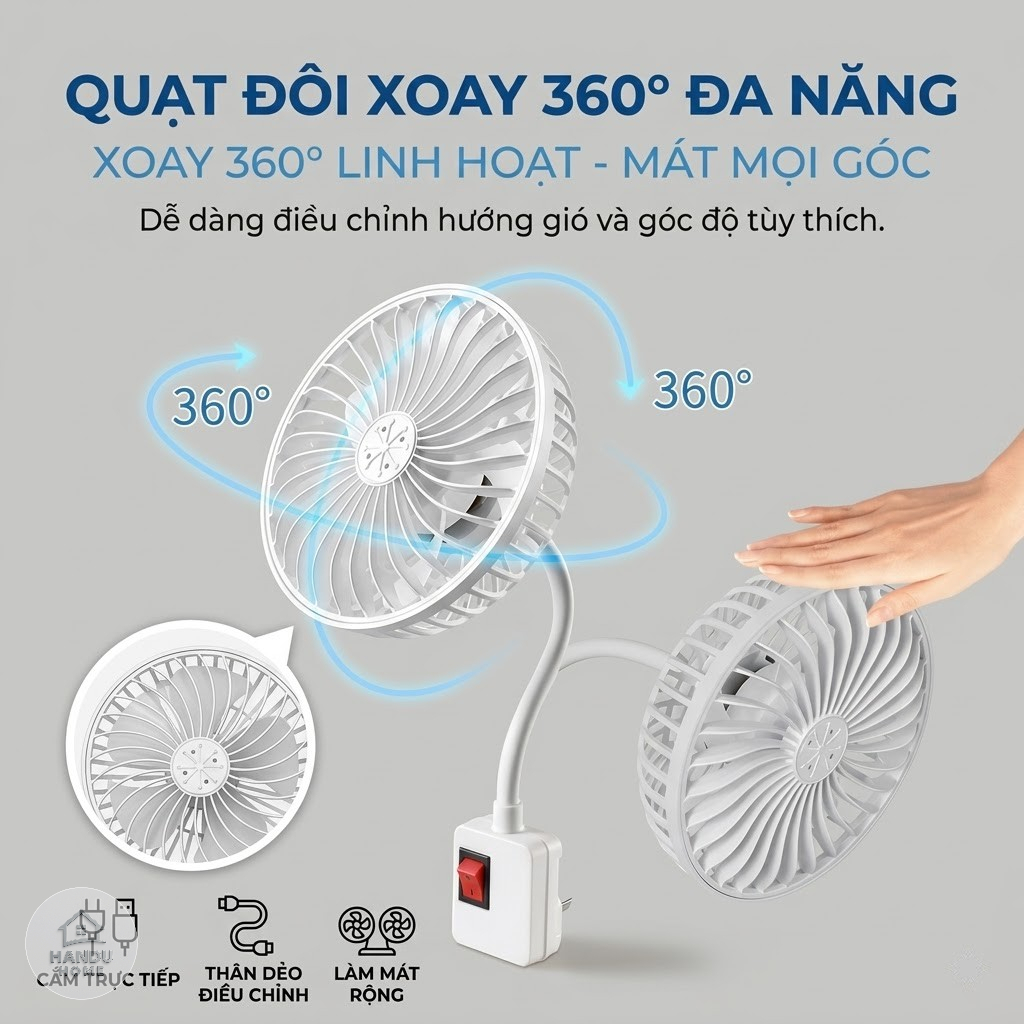Quạt Cắm Điện Mini Đa Năng Thiết Kế Nhỏ Gọn Xoay 360 Độ Vận Hành Siêu Êm Ái Không Tiếng Ồn Phù Hợp Mọi Không Gian