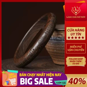 Vòng Gỗ Trầm Hương Bản Dày Vân Đẹp Gia Công Thủ - Vòng tay Tâm Kinh Hoa Sen