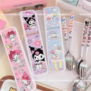 Bộ Muỗng Nĩa Đũa Bằng Thép Không Gỉ Hình kuromi cinnamoroll melody Dễ Thương