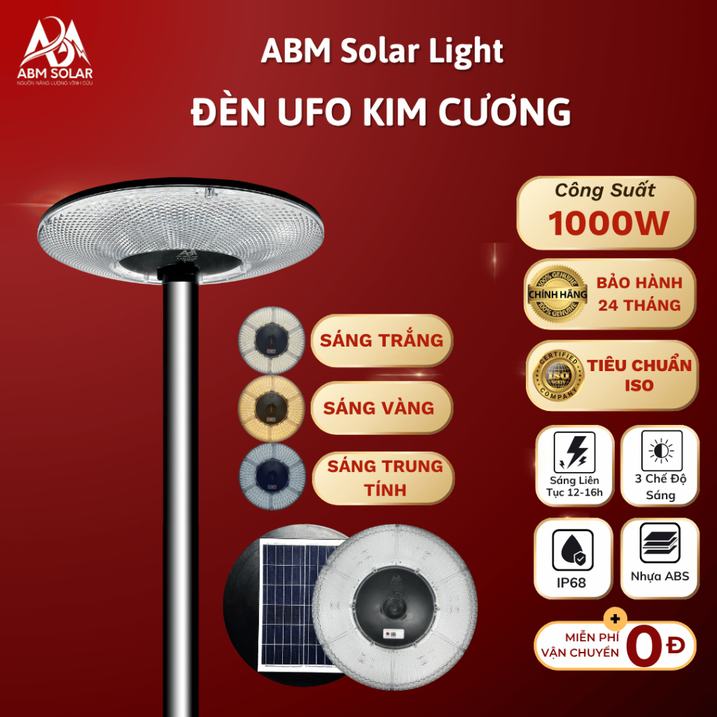 [1000W] Đèn Năng Lượng Mặt Trời Trang Trí Sân Vườn, Đĩa Bay UFO Tròn Siêu Sáng, Chống nước IP 68