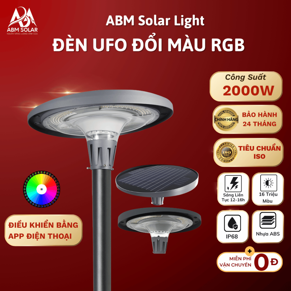 [2000W] Đèn Năng Lượng Mặt Trời UFO Đĩa Bay Sân Vườn, Vỏ Nhôm, Công Suất Lớn, Công Trình LED Siêu Sáng - ABM