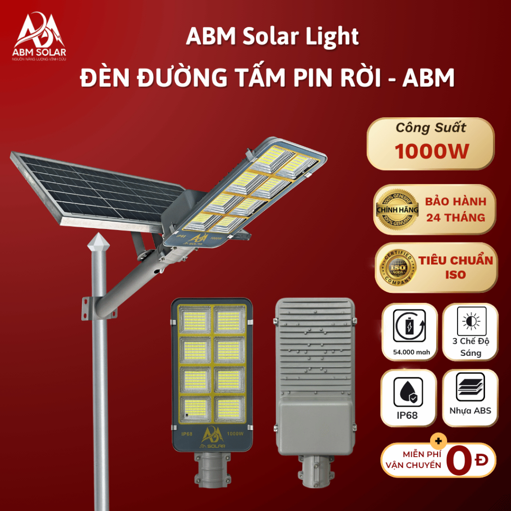 [1000W] Đèn Đường Năng Lượng Mặt Trời ABMSOLAR, Chiếu Sáng Đường Phố, Sân Vườn ,Chống Nước IP68 , Chất Liệu Nhôm Đúc