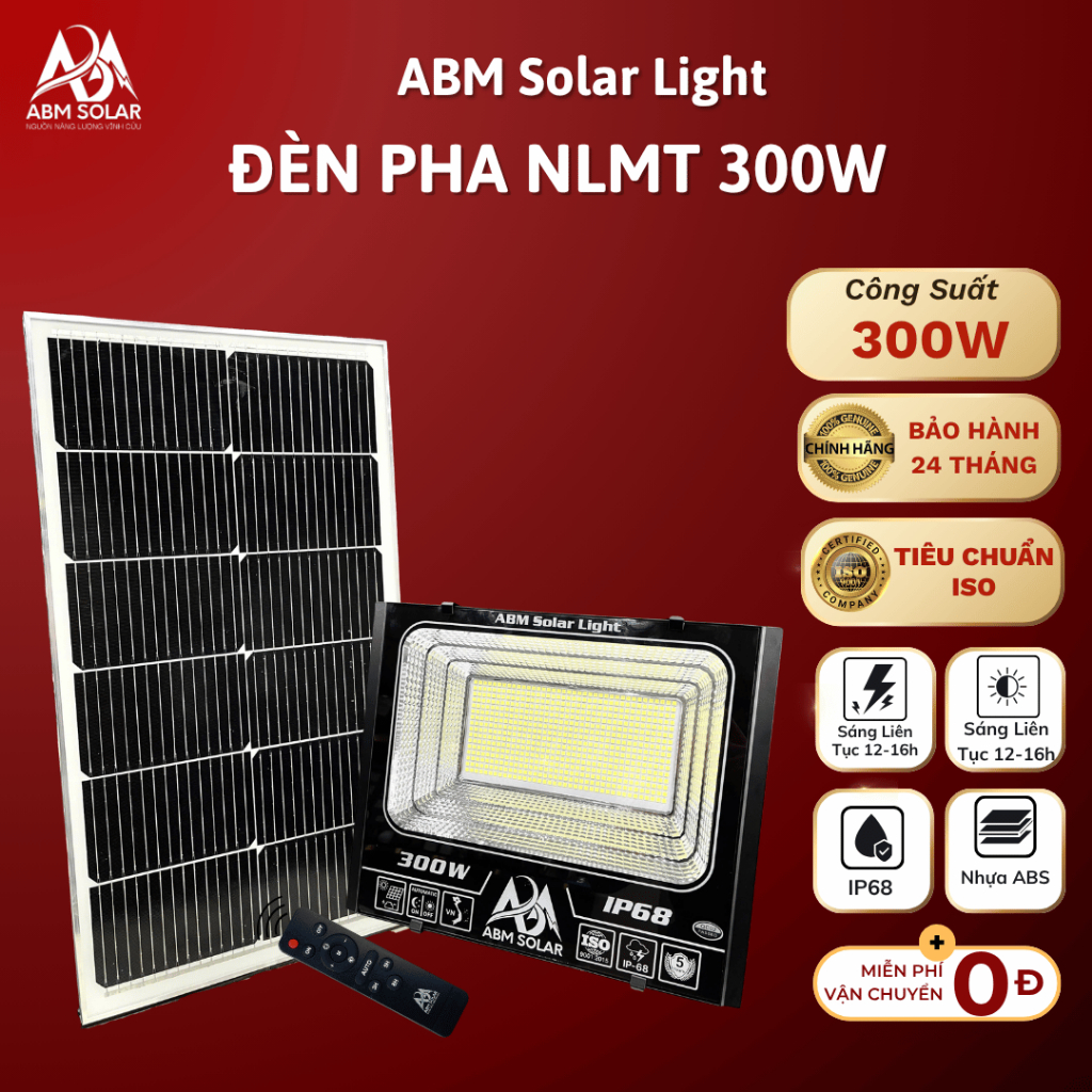 [100W] Đèn Năng Lượng Mặt Trời ABMSOLAR, Chất Liệu Nhôm Đúc Nguyên Khối, Công Suất 100W