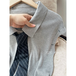Set Áo Len Cổ Bẻ Cà Vạt Mix Chân Váy Jeans Bò QC