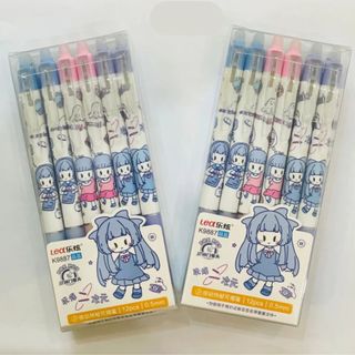 LEAFBOOK Hộp 12 Cây Bút Gel Bấm Xóa Được KING 0.5mm – Mực Xanh/Tím, Viết Êm, Mực Đậm, Họa Tiết Dễ Thương