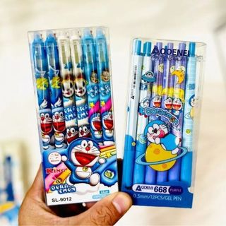 LEAFBOOK Hộp 12 Cây Bút Gel Bấm Xóa Được KING 0.5mm – Mực Xanh/Tím, Viết Êm, Mực Đậm, Họa Tiết Dễ Thương