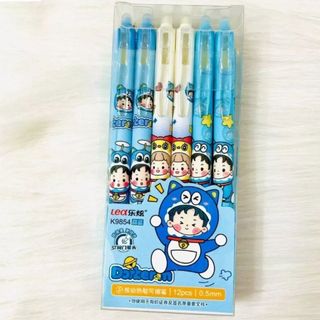 LEAFBOOK Hộp 12 Cây Bút Gel Bấm Xóa Được KING 0.5mm – Mực Xanh/Tím, Viết Êm, Mực Đậm, Họa Tiết Dễ Thương