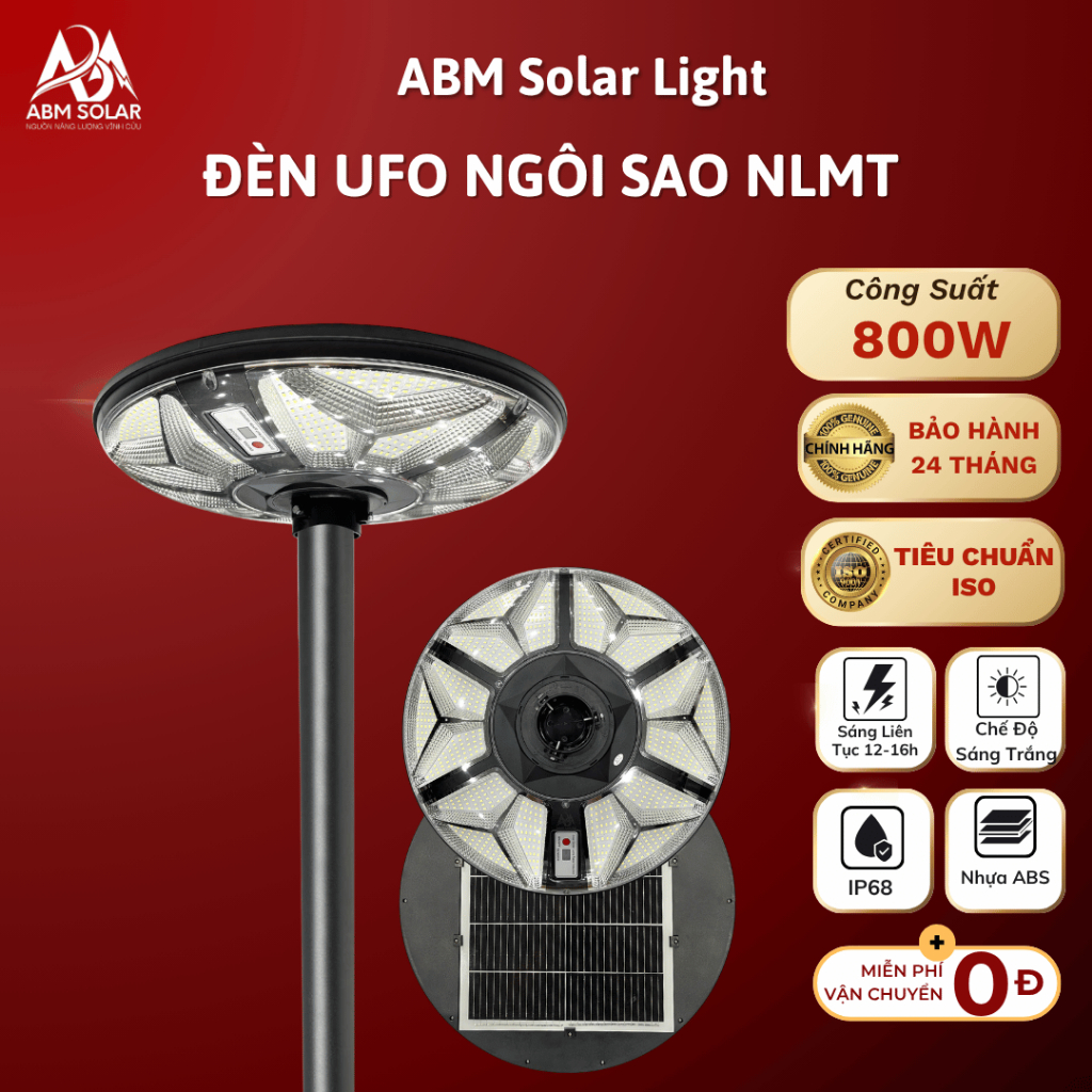 [800W] Đèn UFO Năng Lượng Mặt Trời ABMSOLAR , Toả Sáng 360 Độ, Chống Nước IP68, Cảm Biến Chuyển Động