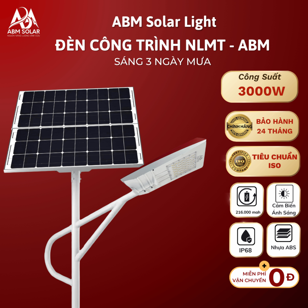 [3000W] Đèn Công Trình Dự Án Năng Lượng Mặt Trời ABMSOLAR, Công Suất Lớn ,Vỏ Nhôm, Chiếu Sáng Rộng