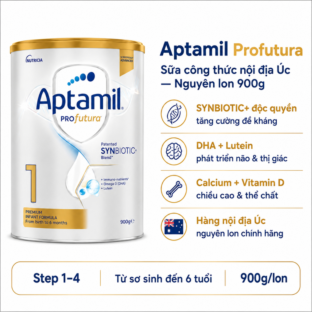 Sữa Aptamil Profutura Úc đủ số 1,2,3 tiêu hoá khoẻ mạnh phát triển toàn diện cho bé lon 900g