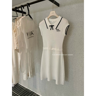 𝐩𝐡𝐢𝐞𝐧 𝐘𝐉𝐈𝐀 | (Sẵn) 377 Váy Len Nơ Cổ Polo Cộc Tay Chữ Thêu Tiểu Thư