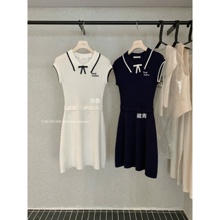 𝐩𝐡𝐢𝐞𝐧 𝐘𝐉𝐈𝐀 | (Sẵn) 377 Váy Len Nơ Cổ Polo Cộc Tay Chữ Thêu Tiểu Thư