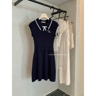𝐩𝐡𝐢𝐞𝐧 𝐘𝐉𝐈𝐀 | (Sẵn) 377 Váy Len Nơ Cổ Polo Cộc Tay Chữ Thêu Tiểu Thư