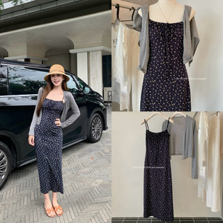 𝐩𝐡𝐢𝐞𝐧 𝐘𝐉𝐈𝐀 | 5723 Set Váy Hoa Nhí Kèm Áo Khoác Cardigan Xám
