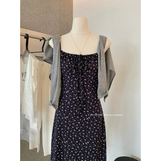 𝐩𝐡𝐢𝐞𝐧 𝐘𝐉𝐈𝐀 | 5723 Set Váy Hoa Nhí Kèm Áo Khoác Cardigan Xám