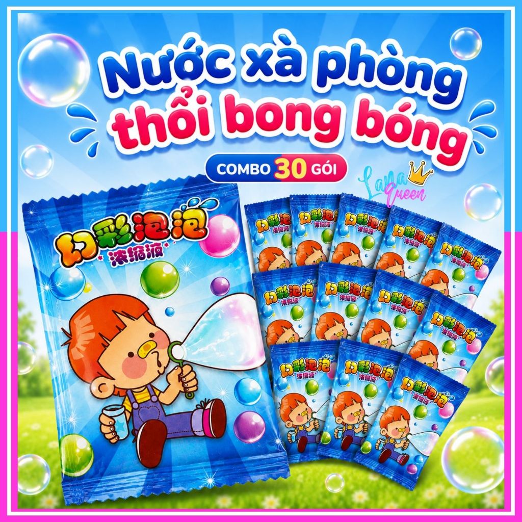 Combo 10 – 20 – 30 gói Nước pha bong bóng – Túi/Gói xà phòng dùng súng bắn bong bóng/que thổi