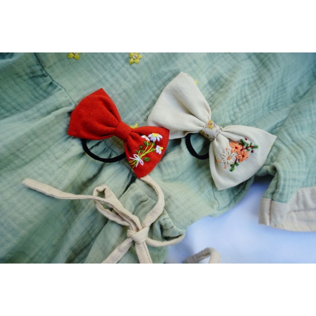 BUỘC TÓC NƠ THÊU TAY MERAKI HANDMADE